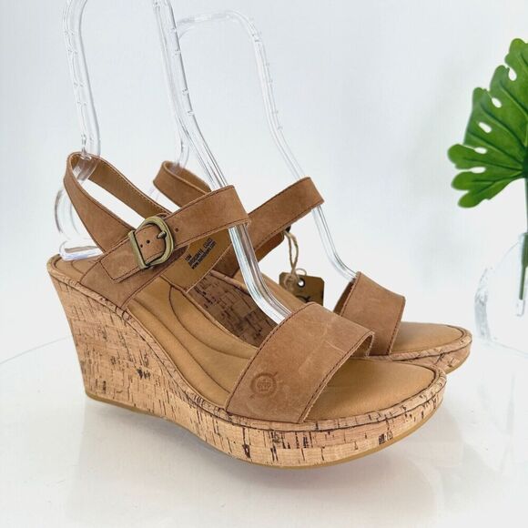 Born Lenore Platform Wedge Sandals Womens Size 10 M Brown Leather Buckle Shoes - Picture 1 of 15